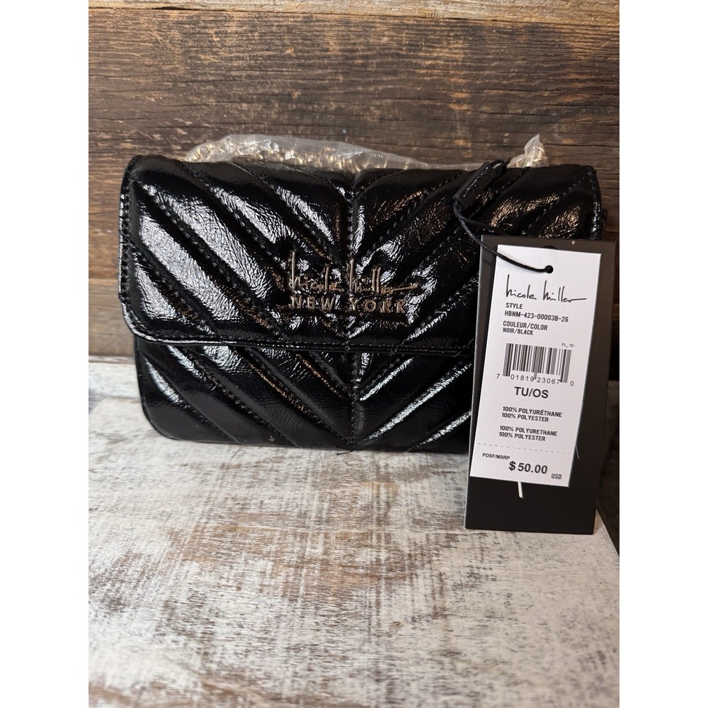 Nicole Miller Black Clutch with Gold Chain‎ – NWT – 8 x 5 in